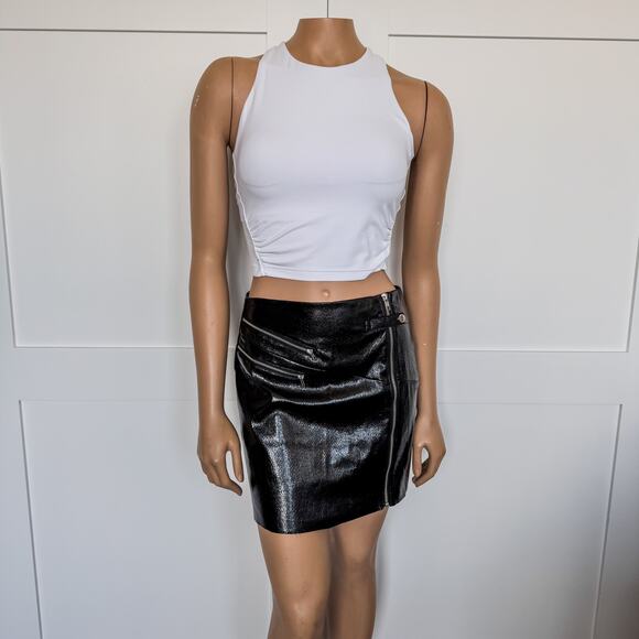 NWT-Francesca's Gwen Faux Black Leather Full Zip Up Mini Skirt, Women’s Small - Picture 2 of 11